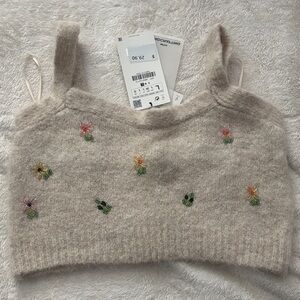 Floral Embroidered Knit Crop Top